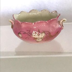 Vintage Porcelain Hand Painted Oval Scalloped Rimmed Mini Bowl/Trinket W/Handles